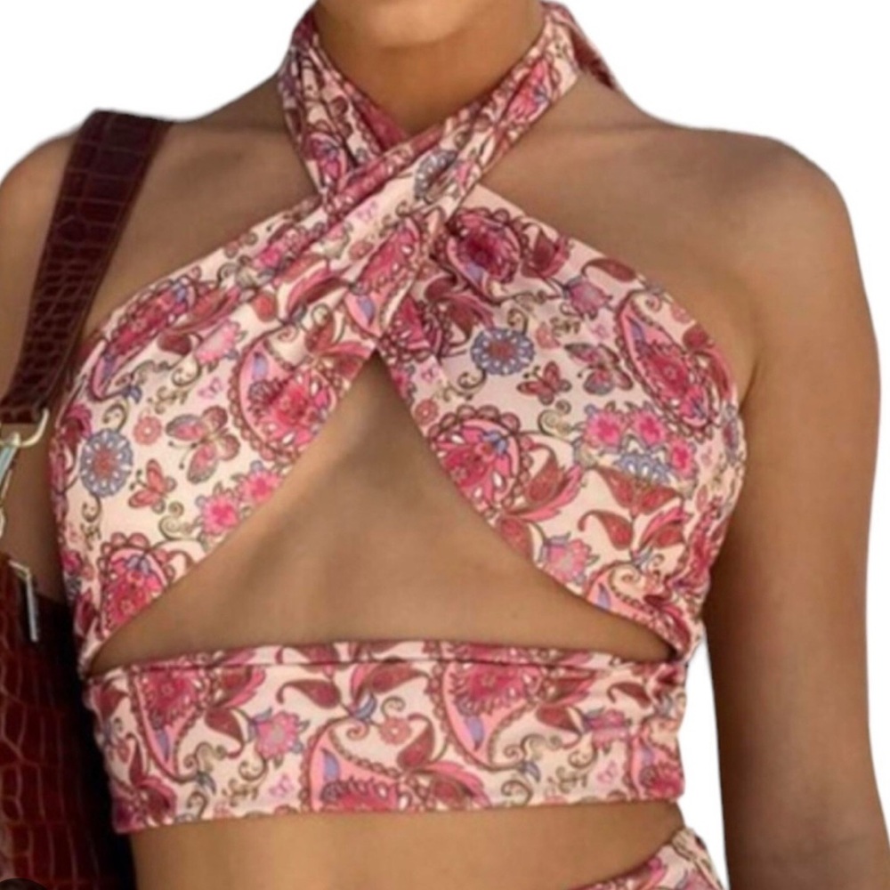 Tiger Mist Pink Paisley Halter Top